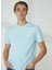 Bisiklet Yaka Düz Mavi Erkek T-Shirt Emboss T-Shırt 1