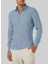 Standart Düğmeli Yaka Mavi Erkek Gömlek Mr Linen Shirt 1
