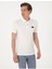 Beyaz Slim Fit Örme Dokulu Polo Yaka Tişört 3