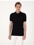 Siyah Slim Fit Örme Dokulu Polo Yaka Tişört 3
