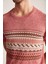 Keten Pamuk Karışım Etnik Desenli Bordo Triko T-Shirt 6