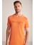 Nakış Logolu Bisiklet Yaka Turuncu Pamuk T-Shirt 1