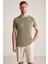 Baskılı Keten Pamuk Karışımlı Haki T-Shirt 1