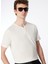 Ekru Erkek Düğmeli Bisiklet Yaka Basic T-Shirt F4SM-TST 0717 4
