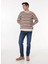 Erkek Kahve - Bej Bisiklet Yaka Loose Fit Çizgili Kazak M4WM-KZK-1622 2