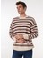 Erkek Kahve - Bej Bisiklet Yaka Loose Fit Çizgili Kazak M4WM-KZK-1622 3