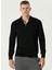 Siyah Erkek Düğmeli Slim Fit Düz Kazak 1091931 1