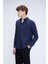 Lacivert Slim Fit Uzun Kol Düğmeli Yaka Flanel Gömlek 3