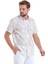 Bej Comfort Fit Baskılı 100% Pamuk Slim Yaka Kısa Kollu Gömlek 3
