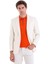 Ekru Comfort Fit Düz Mono Yaka Casual Keten Ceket 3