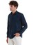 Lacivert Slim Fit 100% Pamuk Açık Italyan Yaka Uzun Kollu Saten Gömlek 3