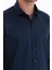 Lacivert Slim Fit 100% Pamuk Açık Italyan Yaka Uzun Kollu Saten Gömlek 5