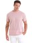 Pembe Regular Fit Jakarlı Bisiklet Yaka Keten Tişört 1