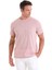 Pembe Regular Fit Jakarlı Bisiklet Yaka Keten Tişört 3