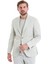 Bej Slim Fit Çizgili Mono Yaka Casual Keten Ceket 1
