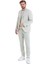 Bej Slim Fit Çizgili Mono Yaka Casual Keten Ceket 5