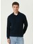 Lacivert Erkek Düğmeli Slim Fit Düz Sweatshirt 1092426 1