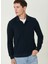 Lacivert Erkek Düğmeli Slim Fit Düz Sweatshirt 1092426 2
