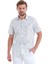 Lacivert Comfort Fit Baskılı 100% Pamuk Slim Yaka Kısa Kollu Gömlek 1