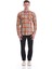 Turuncu Slim Fit Kareli 100% Pamuklu Düğmeli Yaka Uzun Kollu Casual Gömlek 2