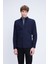 Lacivert Slim Fit Uzun Kol Düğmeli Yaka Flanel Gömlek 1