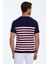 Beyaz Çizgi Desenli Bisiklet Yaka Lacivert Triko T-Shirt 5