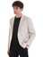 Bej Slim Fit Düz Mono Yaka Casual Keten Ceket 3