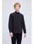 Siyah Slim Fit 100% Pamuk Açık Italyan Yaka Uzun Kollu Saten Gömlek 1