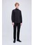 Siyah Slim Fit 100% Pamuk Açık Italyan Yaka Uzun Kollu Saten Gömlek 2