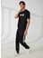 Lastikli Bel Slim Fit Siyah Erkek Eşofman Altı 74OBAG00CF300899 1