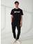 Lastikli Bel Slim Fit Siyah Erkek Eşofman Altı 74OBAG00CF300899 2