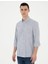 Lacivert Slim Fit Keten Görünümlü Uzun Kollu Gömlek 3