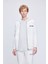 Beyaz Regular Fit Düz Pamuklu Tam Boy Fermuarlı Sweatshirt 1