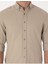 Haki Keten Görünümlü Slim Fit Uzun Kollu Gömlek 6
