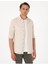 Bej Keten Görünümlü Slim Fit Uzun Kollu Gömlek 3