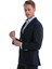 Lacivert Slim Fit Düz Mono Yaka Klasik Keten Ceket 3