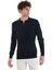Lacivert Regular Fit Jakarlı Polo Yaka Yünlü Triko Kazak 4