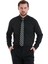 Siyah Slim Fit Düz Slim Yaka Pamuklu Uzun Kollu Gömlek 1