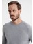 Slim Fit Bisiklet Yaka Açık Gri Merino Yün Triko 4