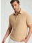 Saf Keten Kum Rengi Polo Yaka T-Shirt 1