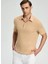 Saf Keten Kum Rengi Polo Yaka T-Shirt 5