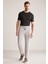 Bağcıklı Açık Gri Slim Fit Triko Pantolon 5