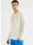 Krem Rengi Fermuarlı Kapüşonlu Pamuklu Regular Fit Erkek Sweatshirt Core Zıp Hoodıe 1