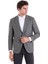 Gri Slim Fit Kareli Mono Yaka Keten Ceket 1
