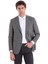 Gri Slim Fit Kareli Mono Yaka Keten Ceket 2