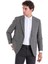 Gri Slim Fit Kareli Mono Yaka Keten Ceket 3