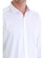 Beyaz Slim Fit 100% Pamuk Açık Italyan Yaka Uzun Kollu Saten Gömlek 6