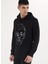 Siyah Baskılı Kapüşonlu Pamuk Regular Fit Erkek Sweatshirt Portraıt Hoodıe 2