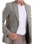 Kahverengi Comfort Fit Desenli Sivri Yaka Casual Keten Ceket 5