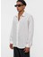 Oversize Çizgili Uzun Kollu Gömlek Beyaz 4